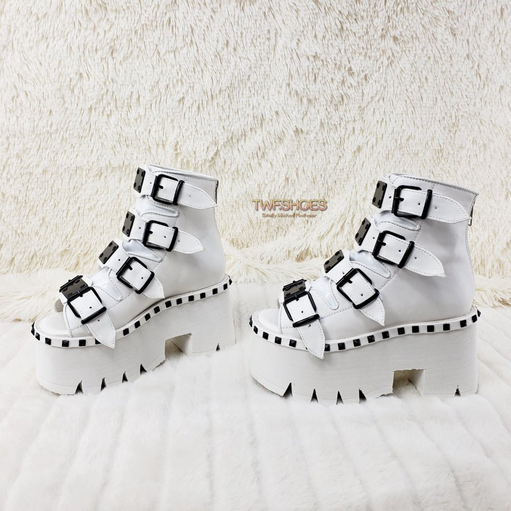 White Ashes Goth Punk Platform Sandal Shoes - Picture 9 of 14